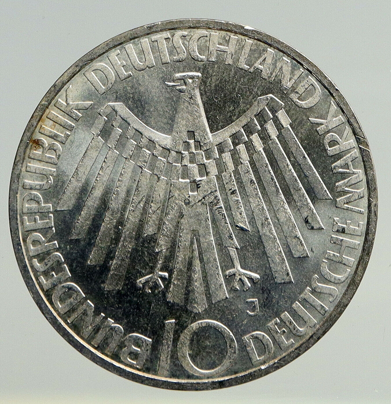 1972 Germany Munich Summer Olympic Games Old SPIRAL 10 Mark Silver Coin i93304