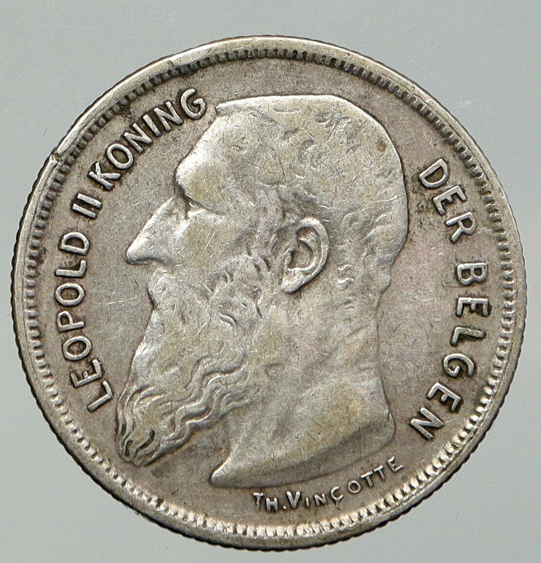 1909 BELGIUM with King LEOPOLD II and LION Genuine Silver 2 Francs Coin i92854