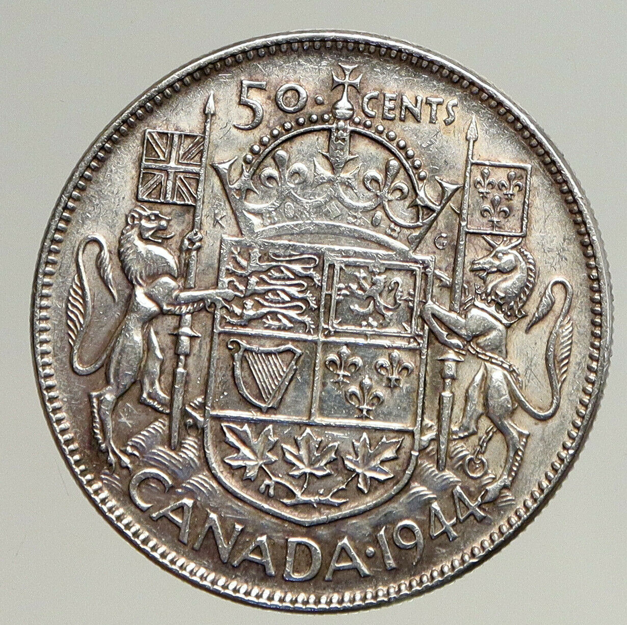 1944 CANADA UK King GEORGE VI Lions Crown Large Old SILVER 50 Cents Coin i93555