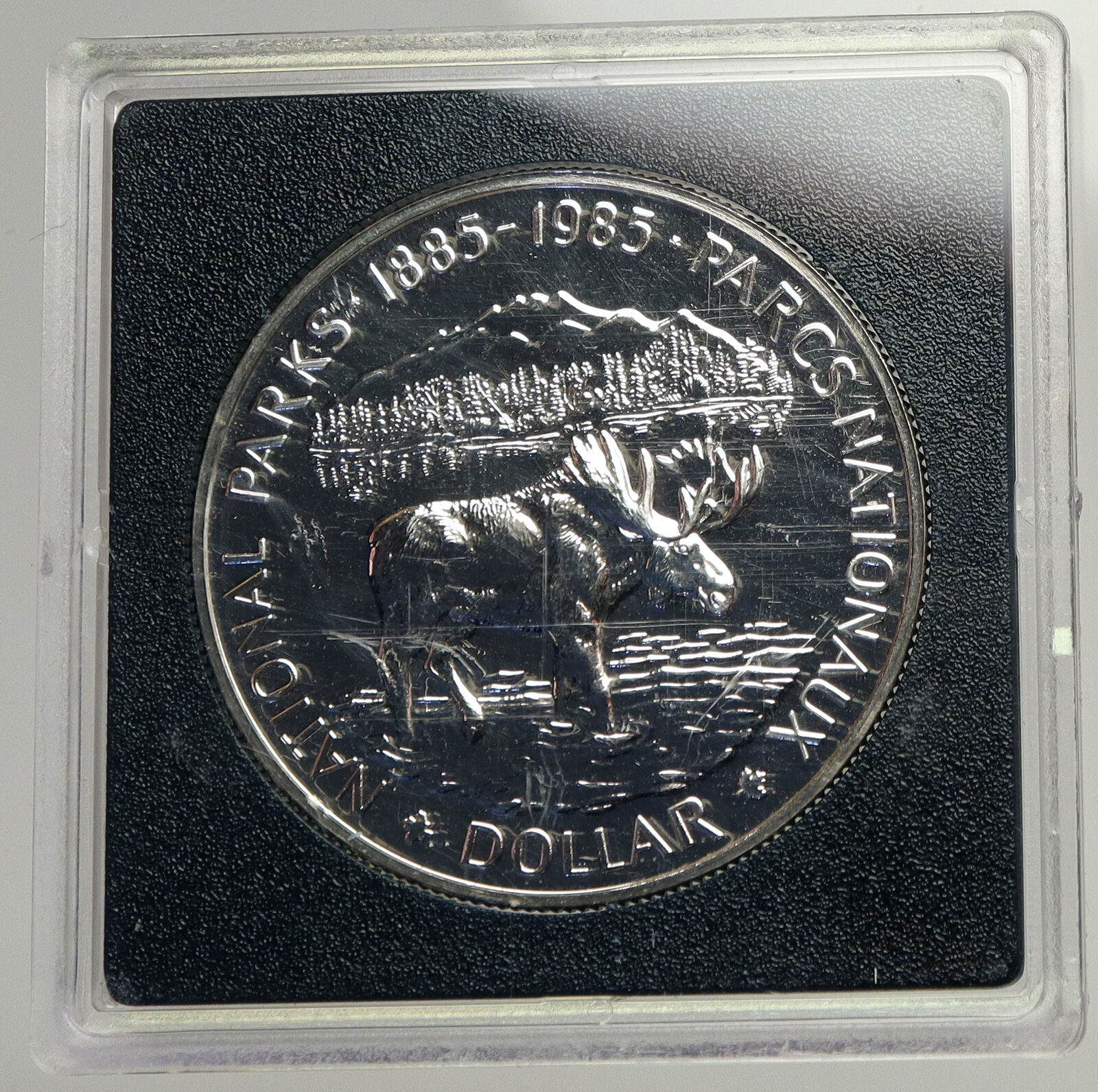 1985 CANADA UK Queen Elizabeth II National Parks MOOSE Proof SILVER Coin i93534