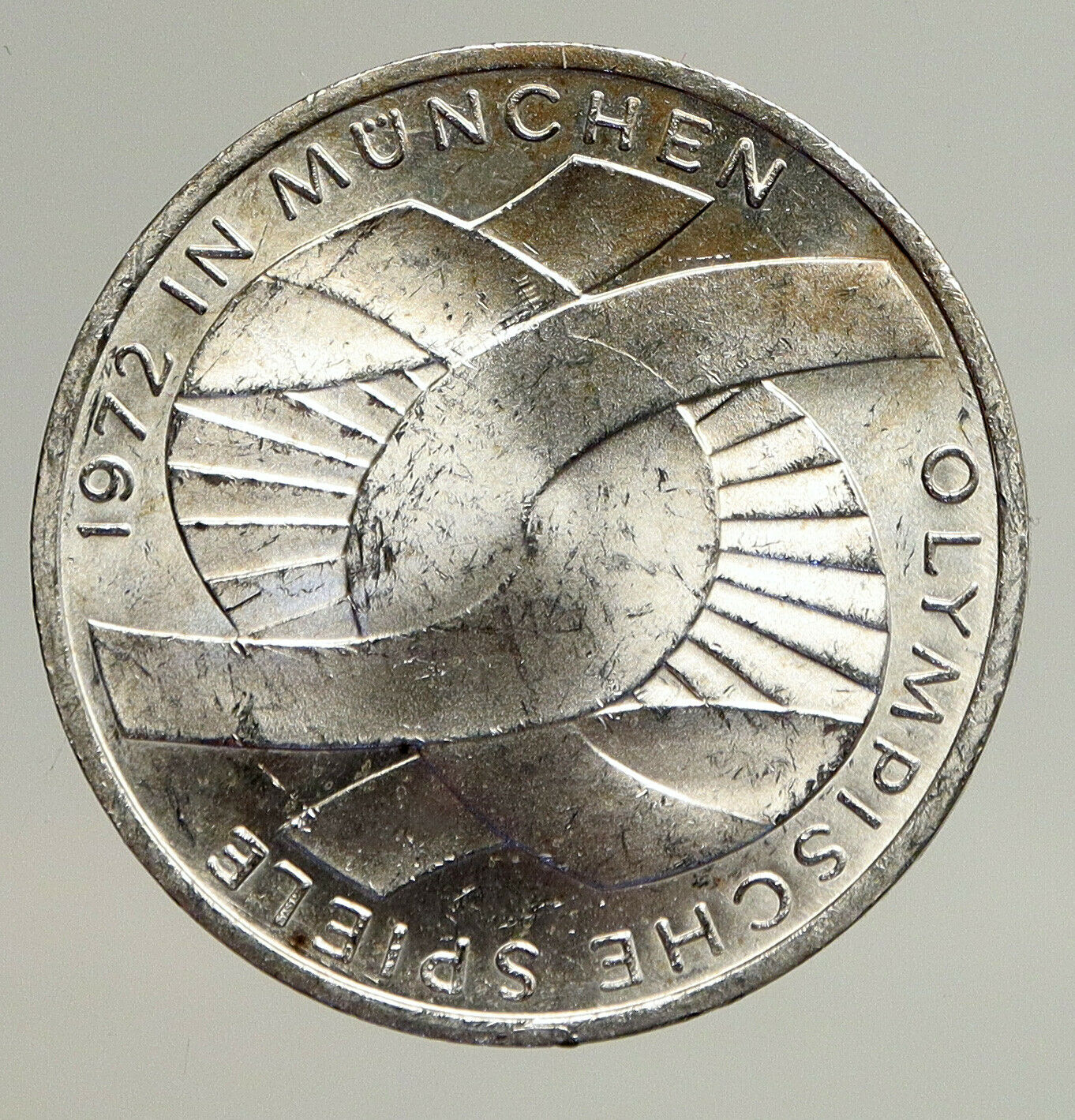 1972 J GERMANY Munich Summer Olympics Games Schleife 10 Mark Silver Coin i93552