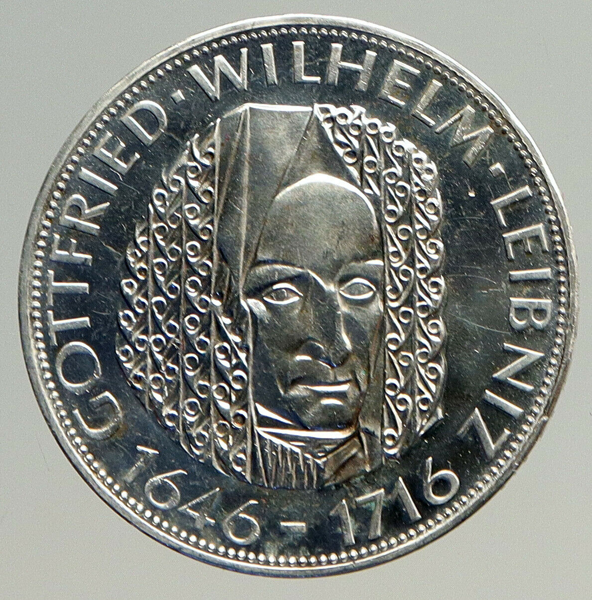 1966 D GERMANY Gottfried Wilhelm Leibniz Large 5 Mark Silver German Coin i93545