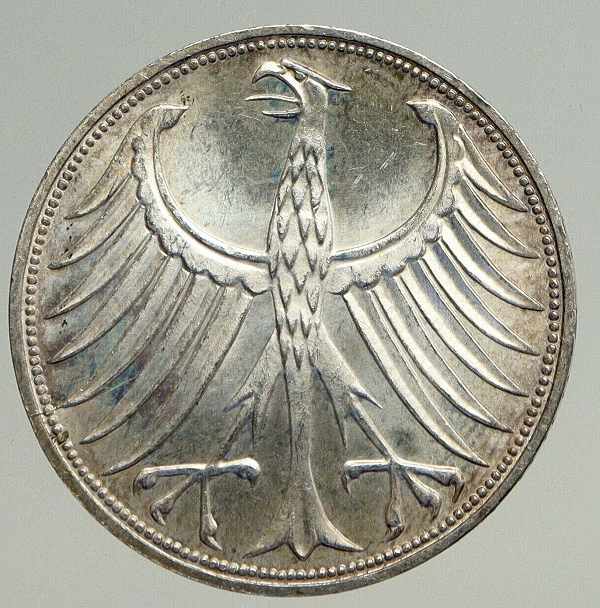 1966 G GERMANY Large 5 Mark Silver Vintage Genuine OLD Eagle German Coin i93547