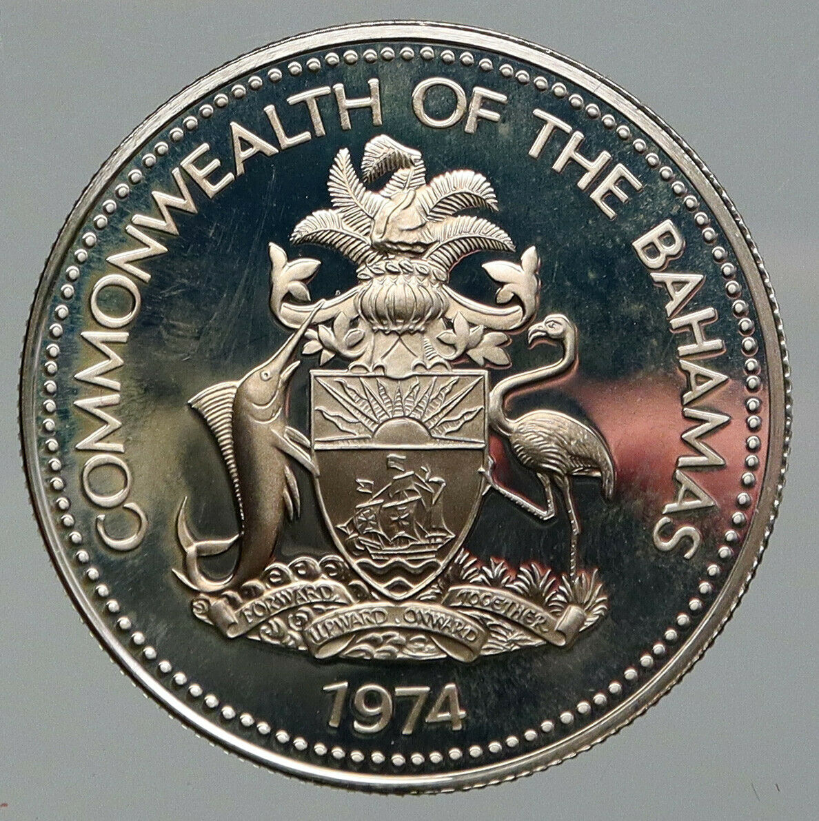 1974 BAHAMAS UK Queen Elizabeth II Marlin Proof Silver Coin 50 Cents Coin i92845