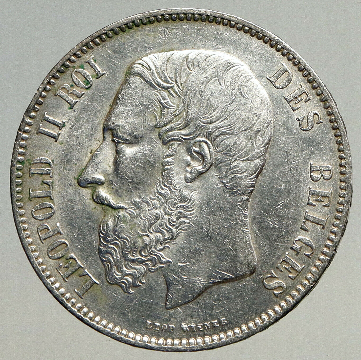 1873 BELGIUM with King LEOPOLD II and LION Genuine Silver 5 Francs Coin i93541