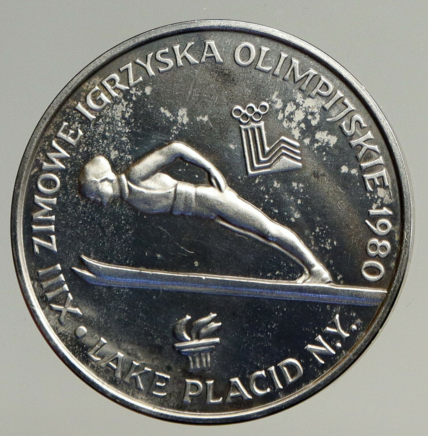 1980 POLAND WINTER OLYMPICS LAKE PLACID Ski Jump Proof Silver 200 Zl Coin i93539