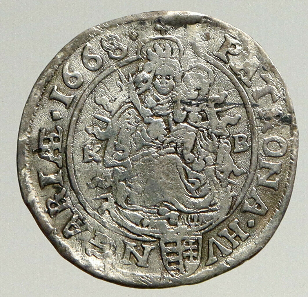 1668 HUNGARY KING Leopold I MADONNA JESUS 6 Krajcar Antique Silver Coin i93698