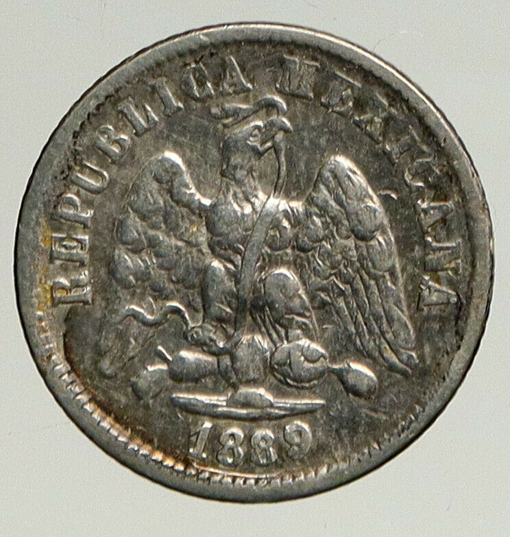 1889/7 PiR MEXICO Eagle Wreath ANTIQUE Mexican Silver 10 Centavos Coin i93699