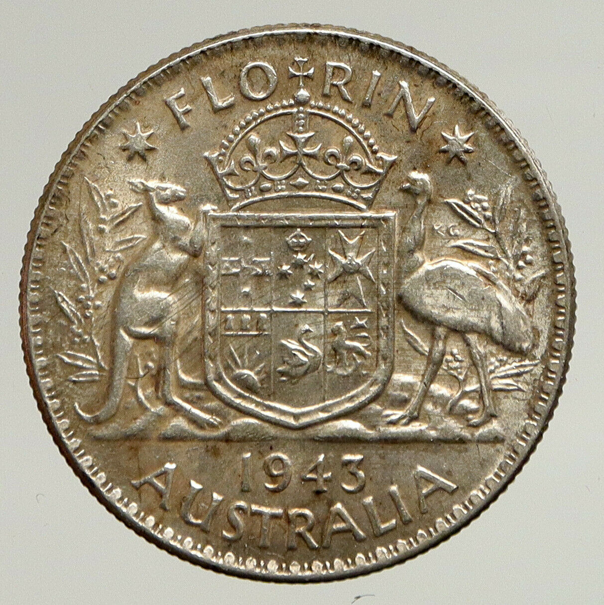 1943M AUSTRALIA Large King George VI Kangaroos VINTAGE Silver Florin Coin i93705