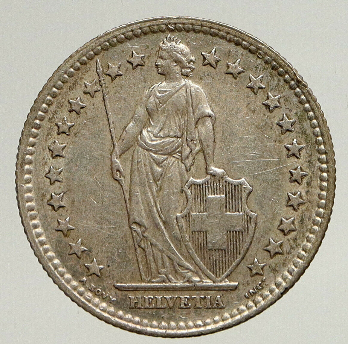 1939 SWITZERLAND - SILVER 2 Francs Coin HELVETIA Symbolizes SWISS Nation i93697