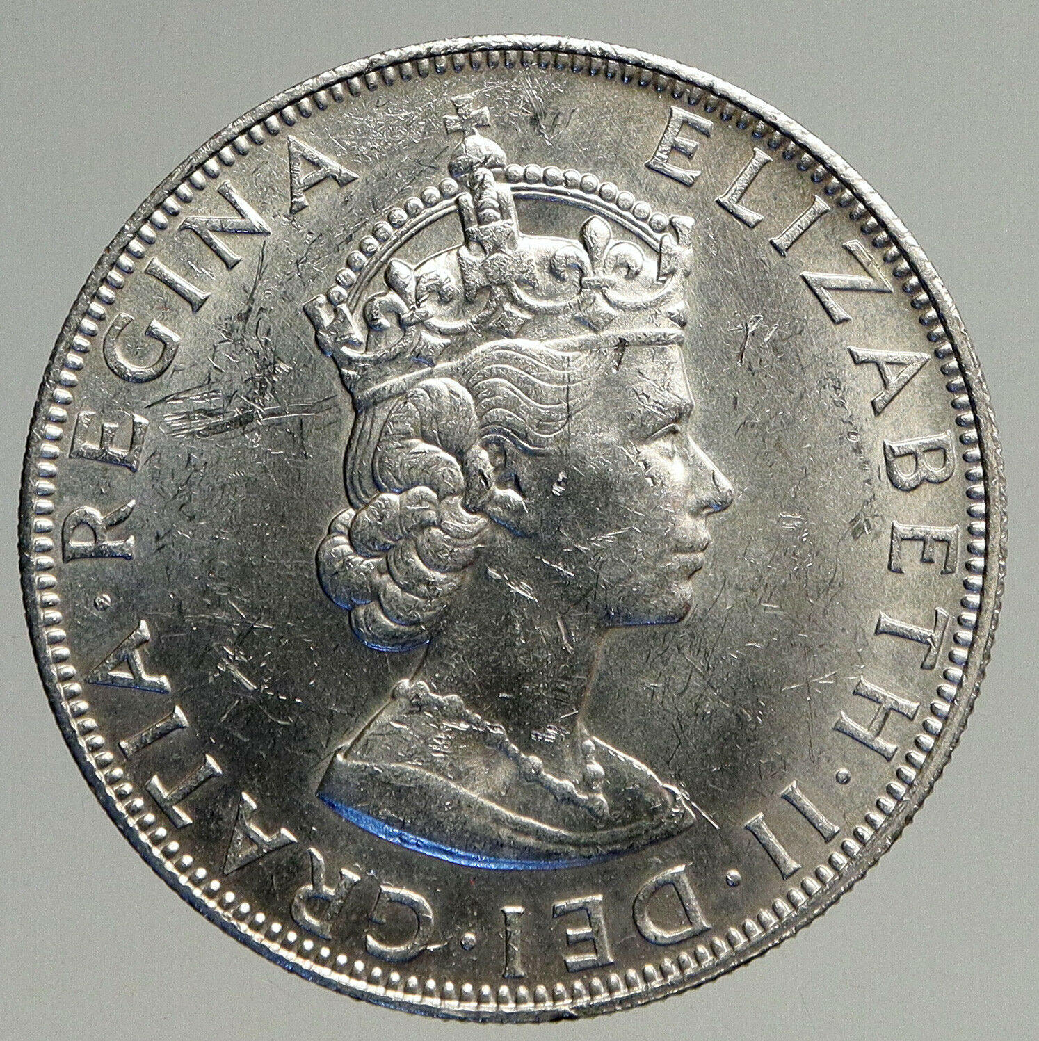 1964 BERMUDA British Colony LARGE Elizabeth II VINTAGE Silver Crown Coin i93901