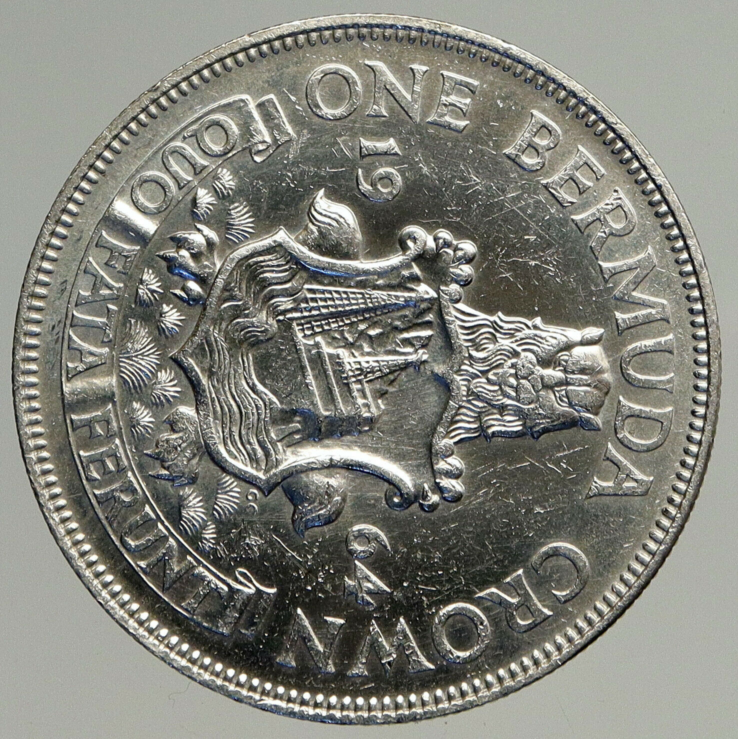 1964 BERMUDA British Colony LARGE Elizabeth II VINTAGE Silver Crown Coin i93901