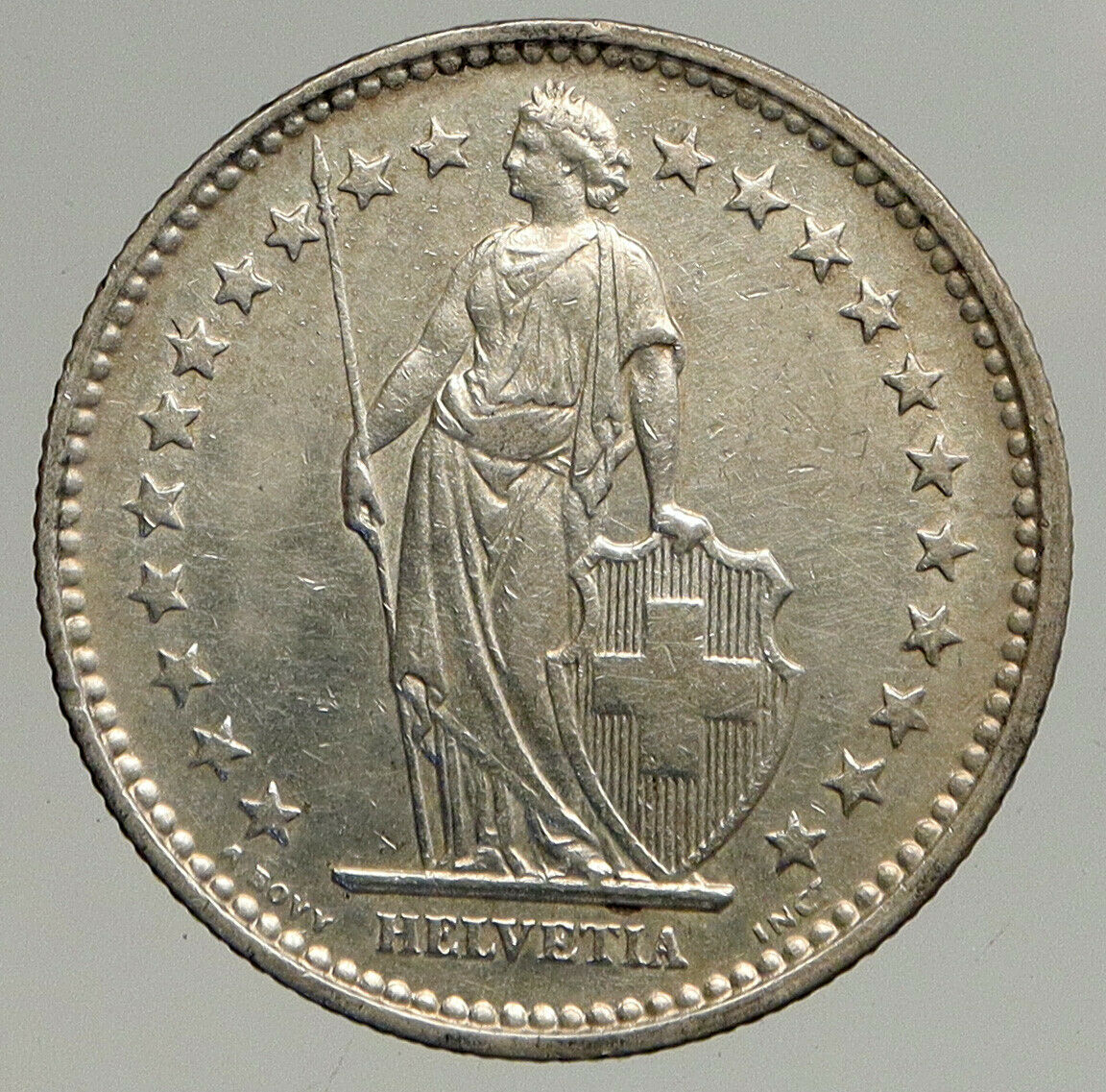 1920 SWITZERLAND - HELVETIA Symbolizes SWISS Nation SILVER 2 Francs Coin i93912