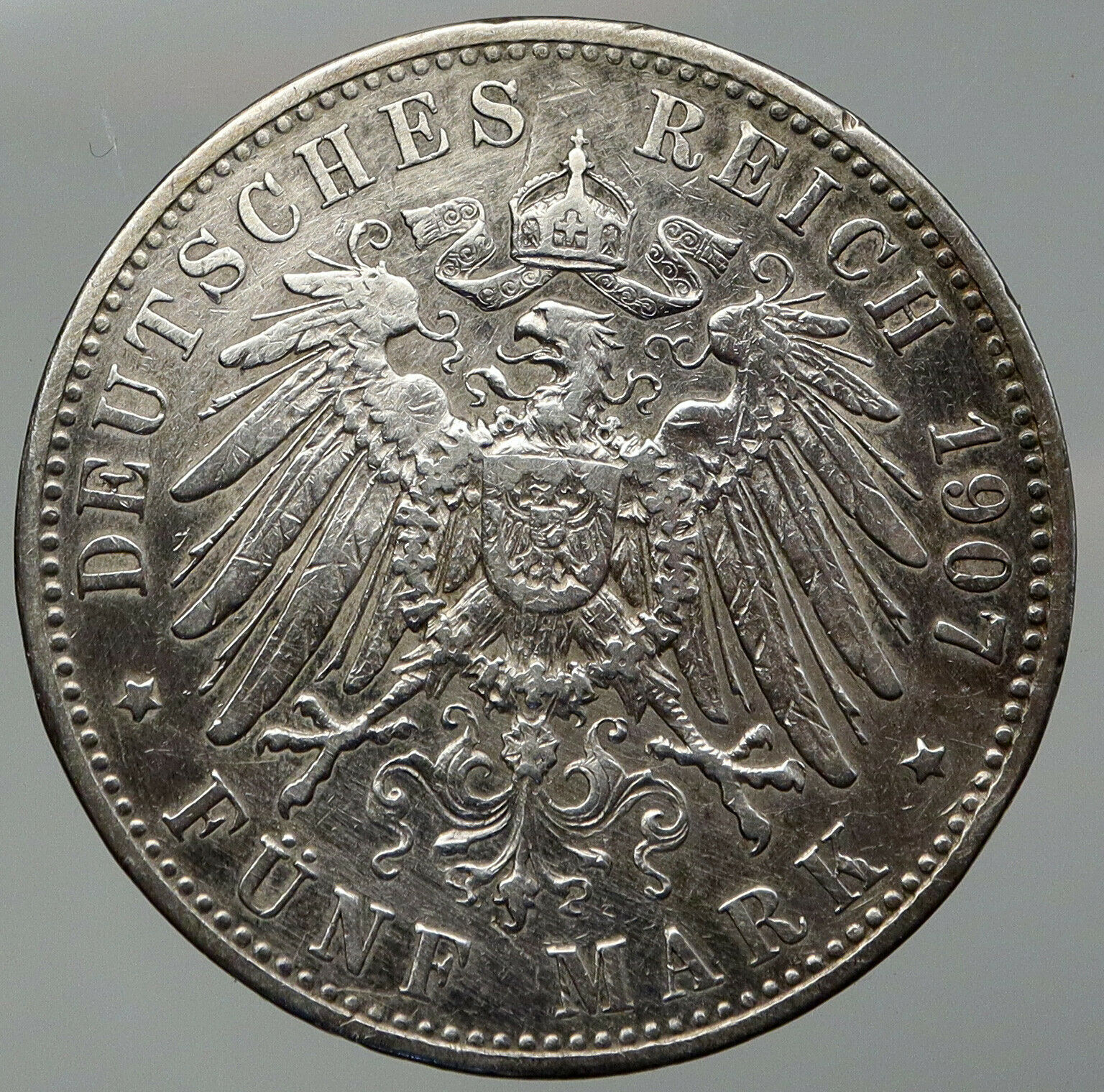 1907 GERMANY Bavaria Ruled by Otto I w Eagle Antique Silver 5 Marks Coin i92851