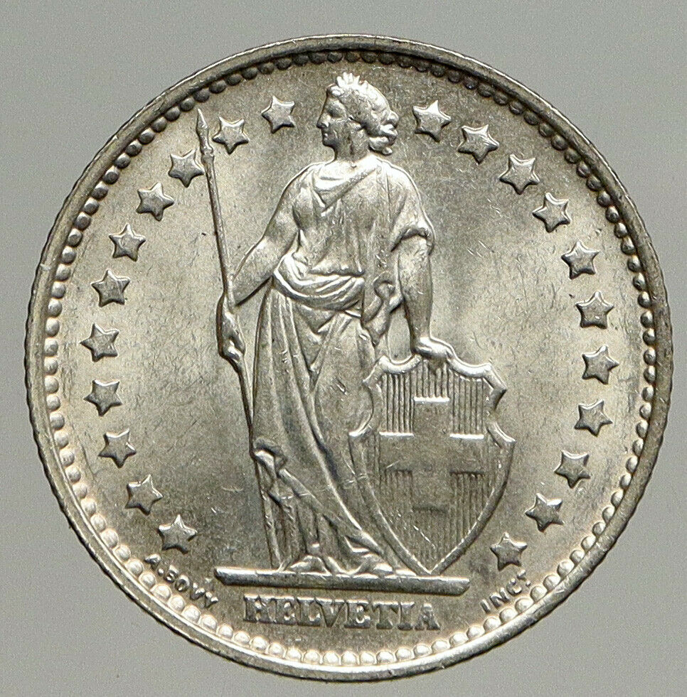 1967 SWITZERLAND - SILVER 1 Franc Coin - HELVETIA Symbolizes SWISS Nation i93915