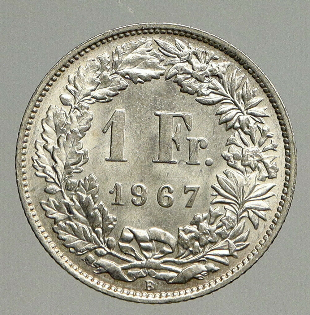 1967 SWITZERLAND - SILVER 1 Franc Coin - HELVETIA Symbolizes SWISS Nation i93915