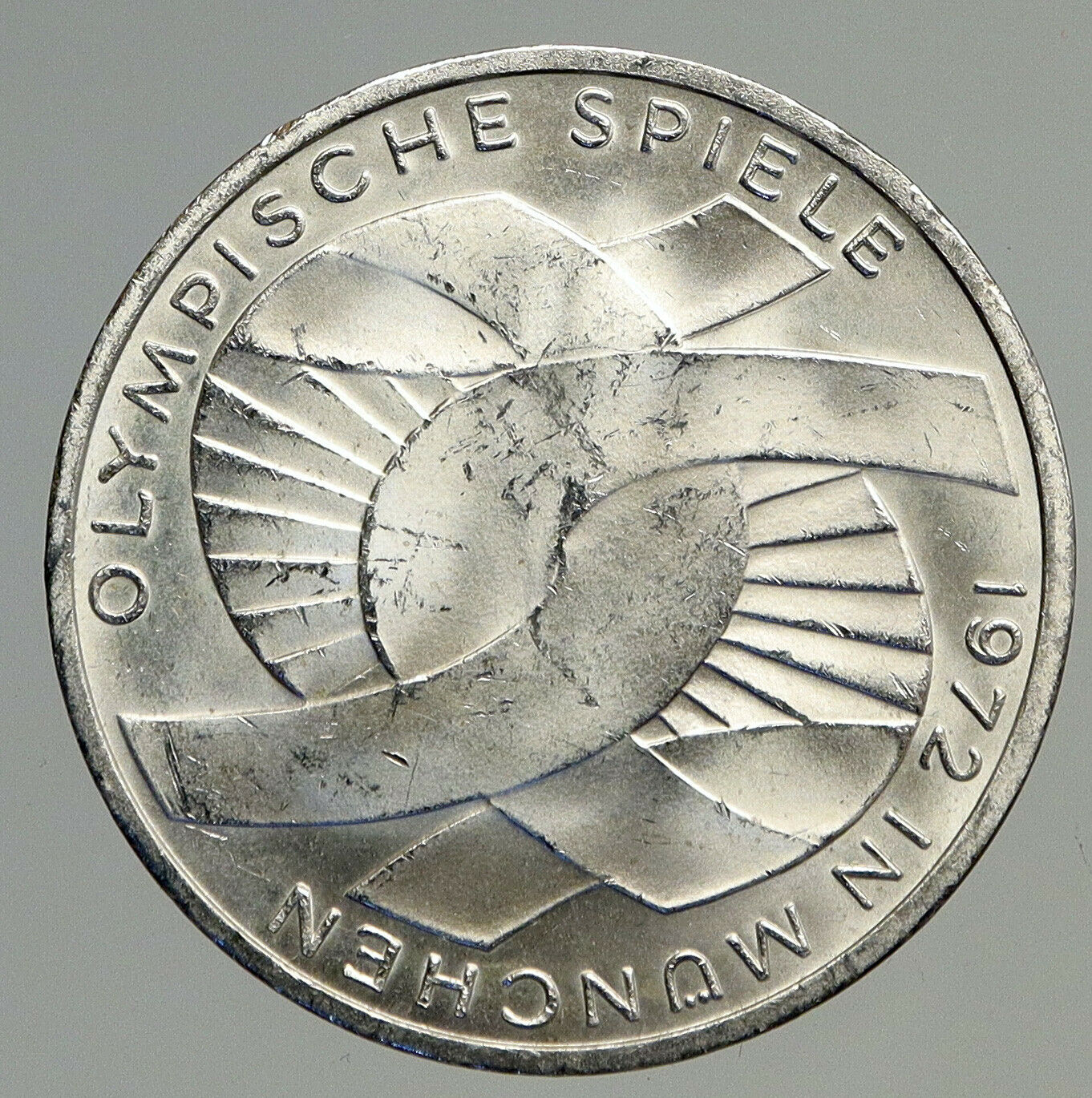 1972 F GERMANY Munich Summer Olympics Games Schleife 10 Mark Silver Coin i93876