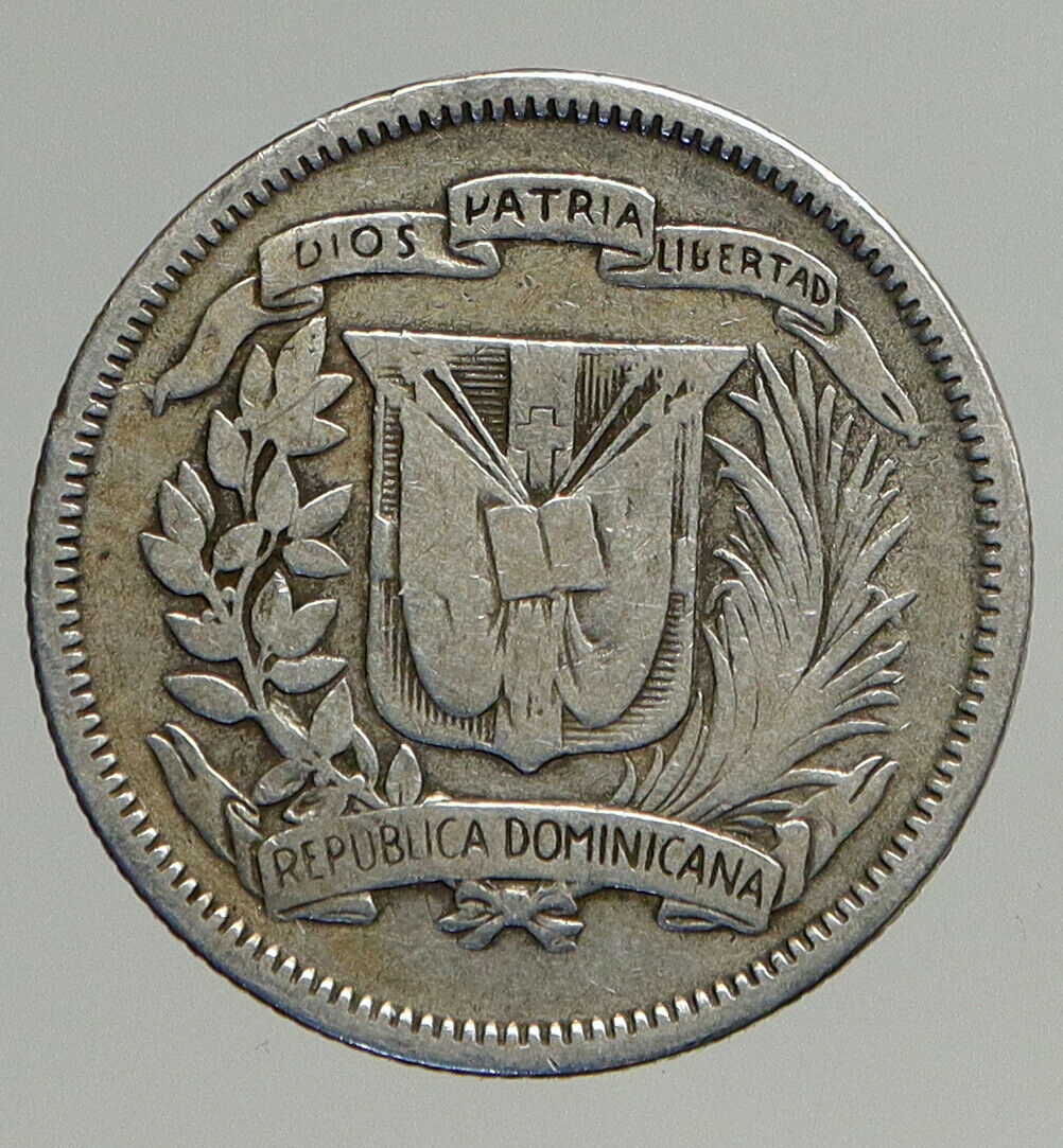 1939 DOMINICAN REPUBLIC Woman of Liberty ANTIQUE Silver 25 Centavos Coin i93902