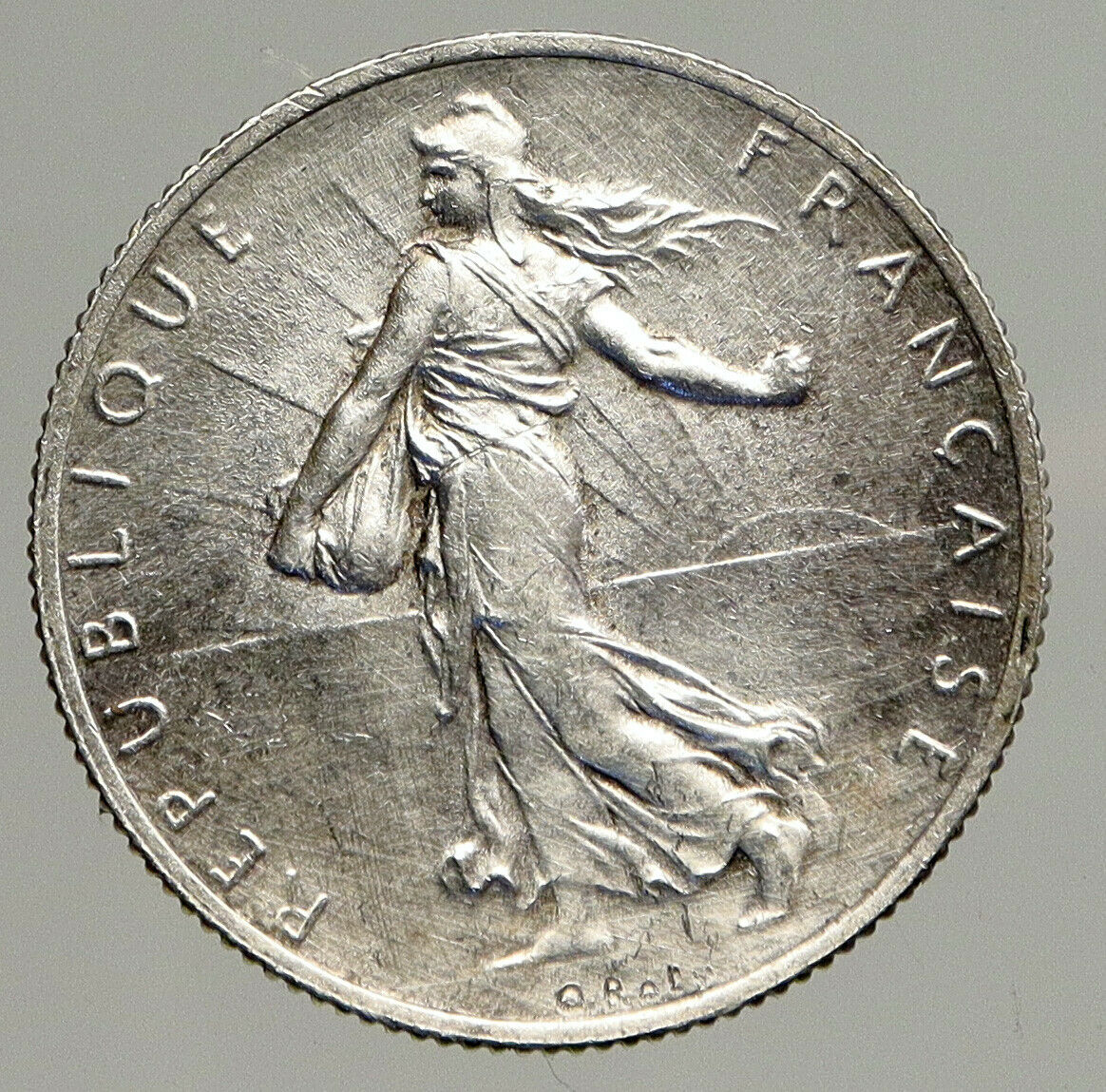 1918 FRANCE Antique Silver 2 Francs French Coin w La Semeuse Sower Woman i93907