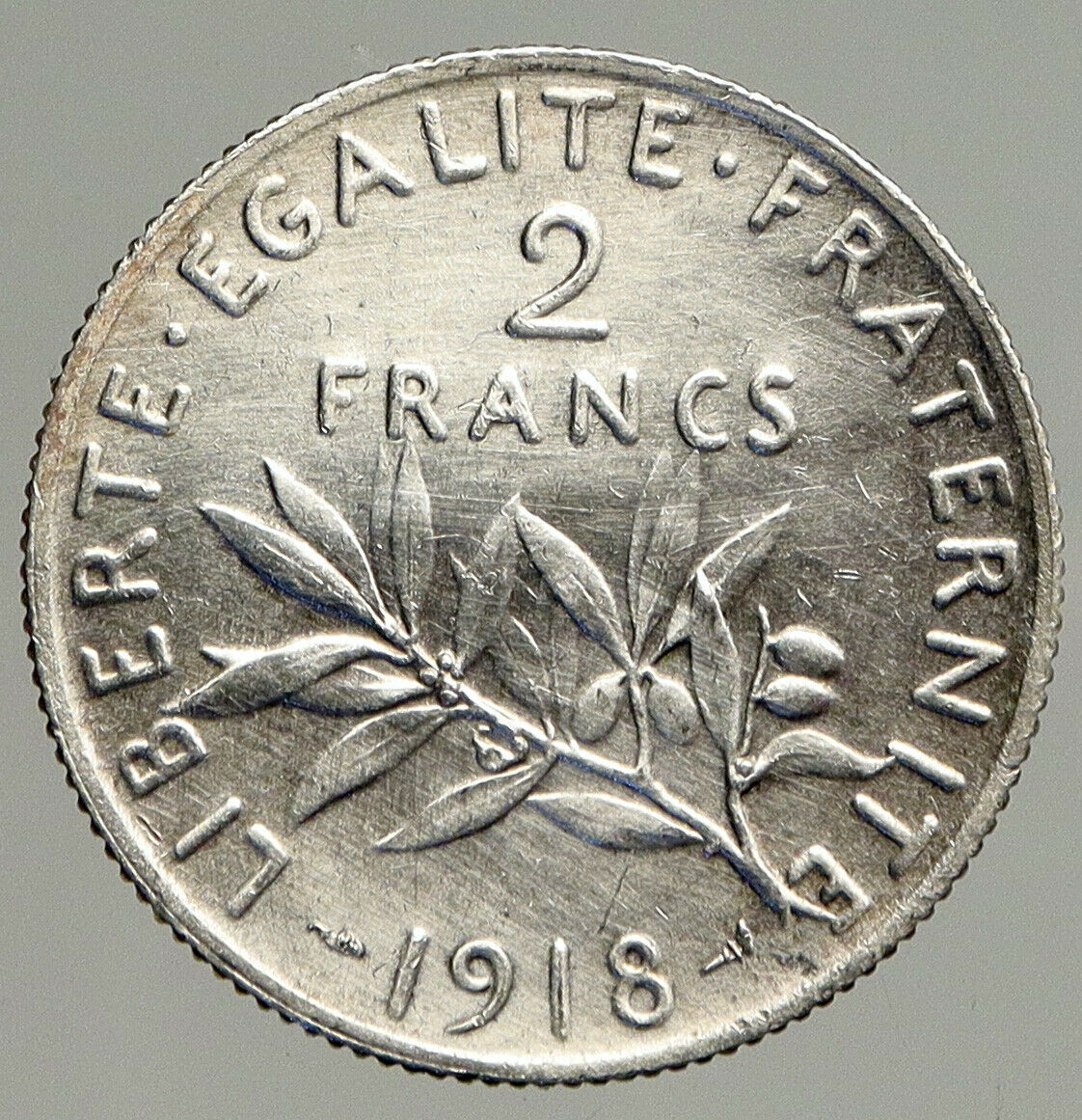 1918 FRANCE Antique Silver 2 Francs French Coin w La Semeuse Sower Woman i93907