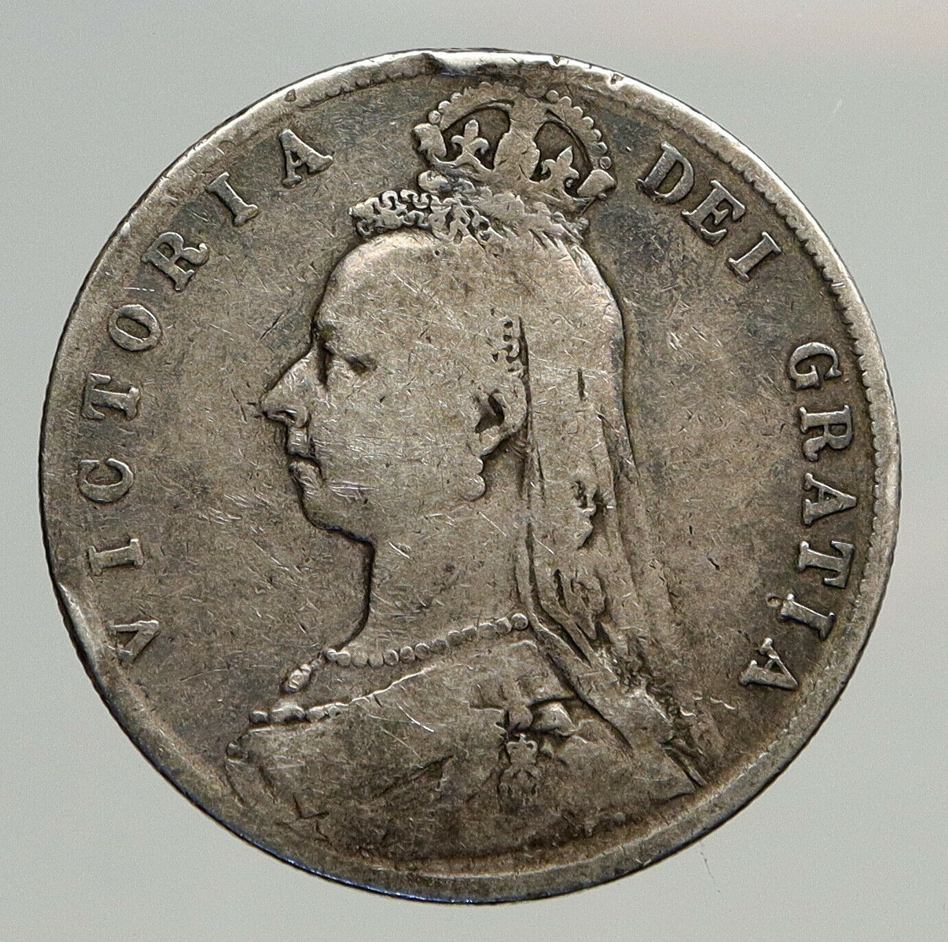 1890 UK Great Britain United Kingdom QUEEN VICTORIA 1/2 Crown Silver Coin i93880