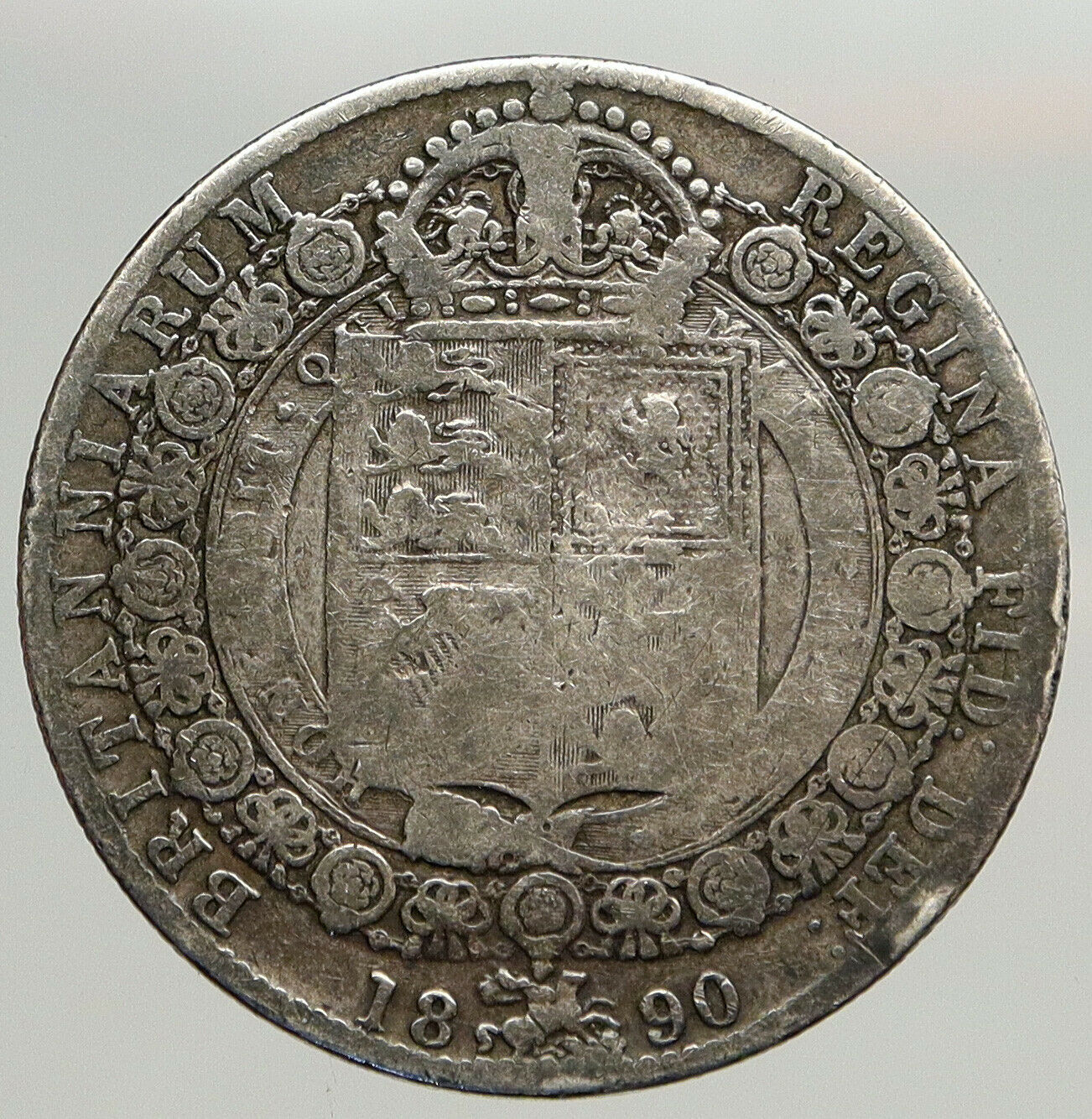 1890 UK Great Britain United Kingdom QUEEN VICTORIA 1/2 Crown Silver Coin i93880