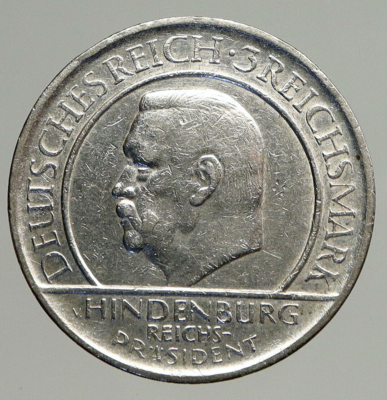 1929 G GERMANY Weimar Constitution President Hindenburg Silver 3Mark Coin i93888