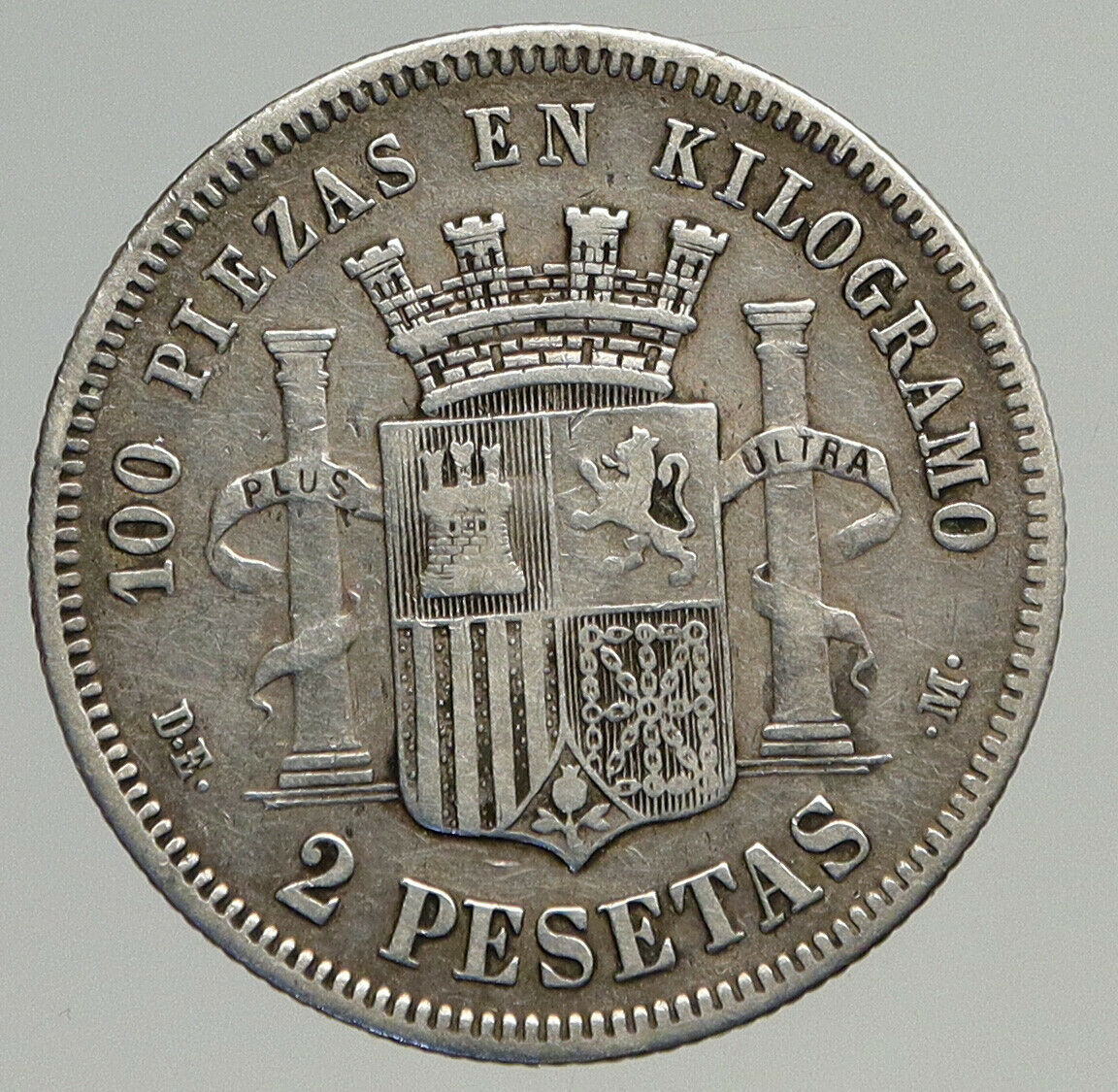 1870 DE-M SPAIN Provisional Government Liberty OLD Silver 2 Pesetas Coin i93887