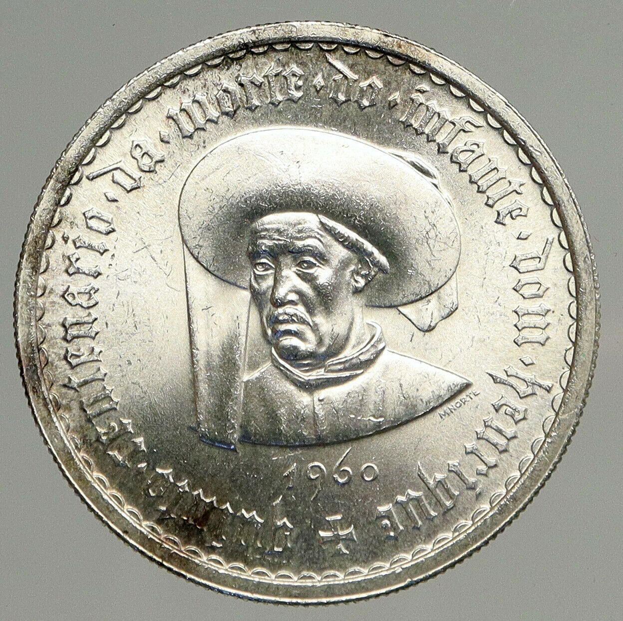 1960 PORTUGAL Prince Henry the Navigator Genuine Silver 10 Escudos Coin i93886