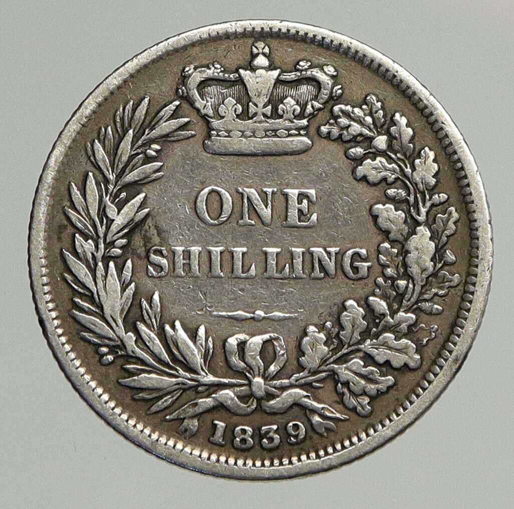 1839 UK Great Britain United Kingdom QUEEN VICTORIA Shilling Silver Coin i93867