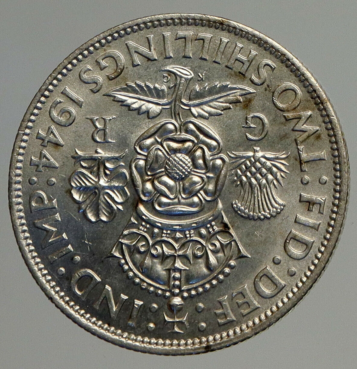 1944 Great Britain United Kingdom King George VI SILVER 2 SHILLING Coin i93871