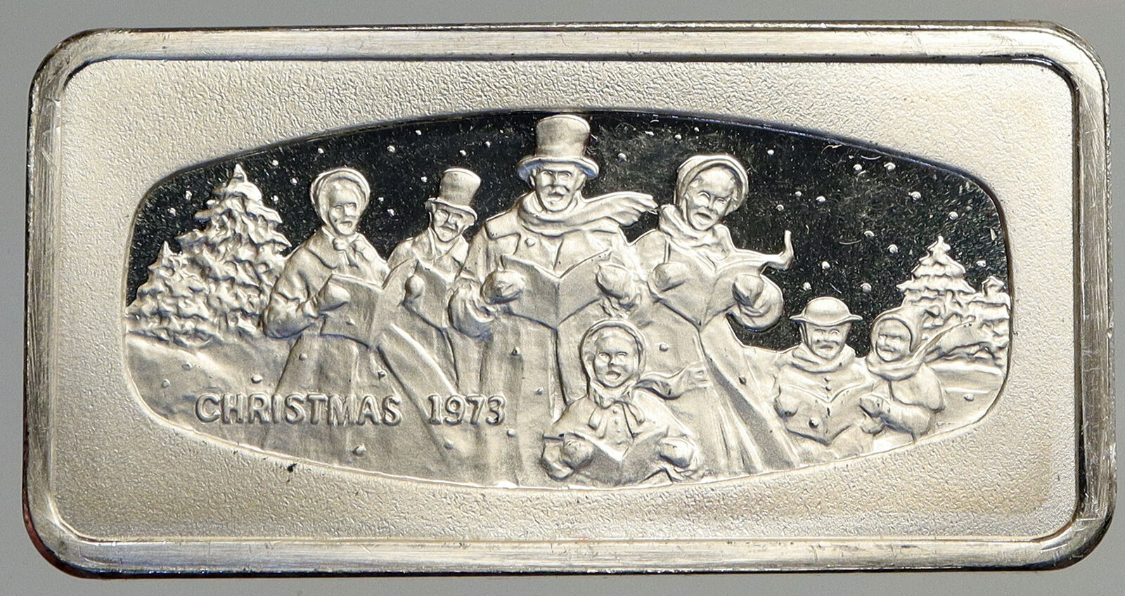 1973 UNITED STATES US Franklin Mint CHRISTMAS 2 OZ OLD Silver BAR Medal i93868