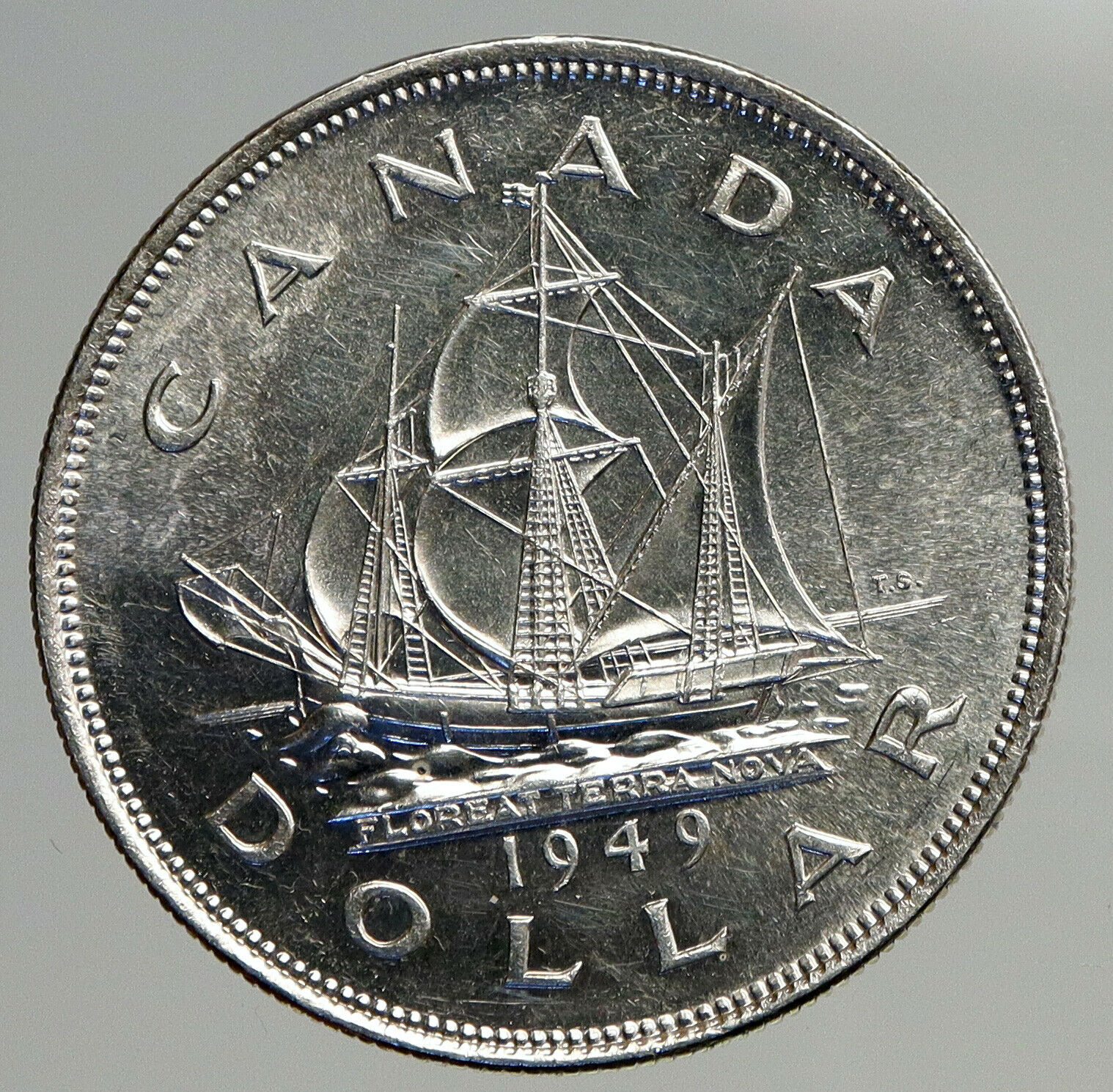 1949 CANADA UK King George VI SHIP Newfoundland OLD Silver Dollar Coin i93873