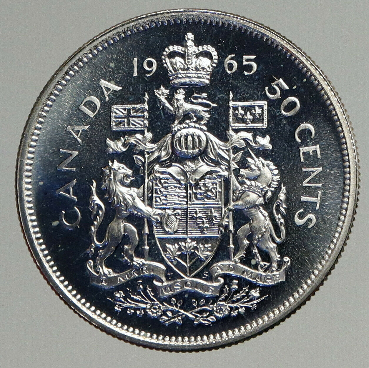 1965 CANADA Queen Elizabeth II Arms Crown Vintage SILVER 50 Cents Coin i93851