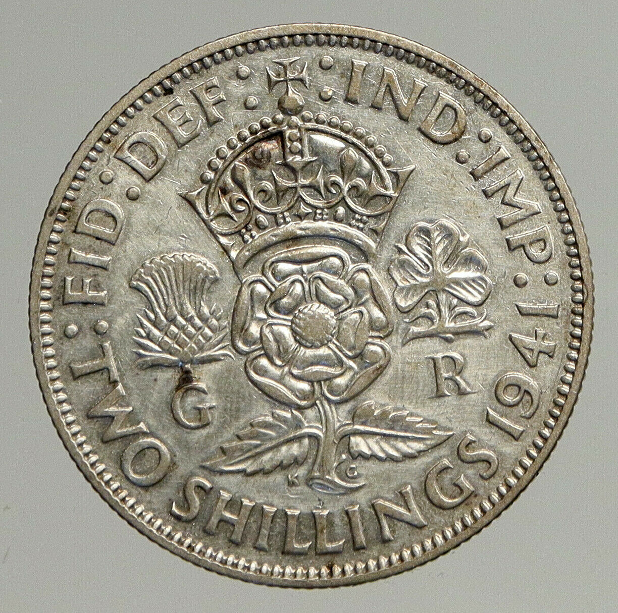 1941 United Kingdom UK Great Britain GEORGE VI w Crown Silver Florin Coin i93850