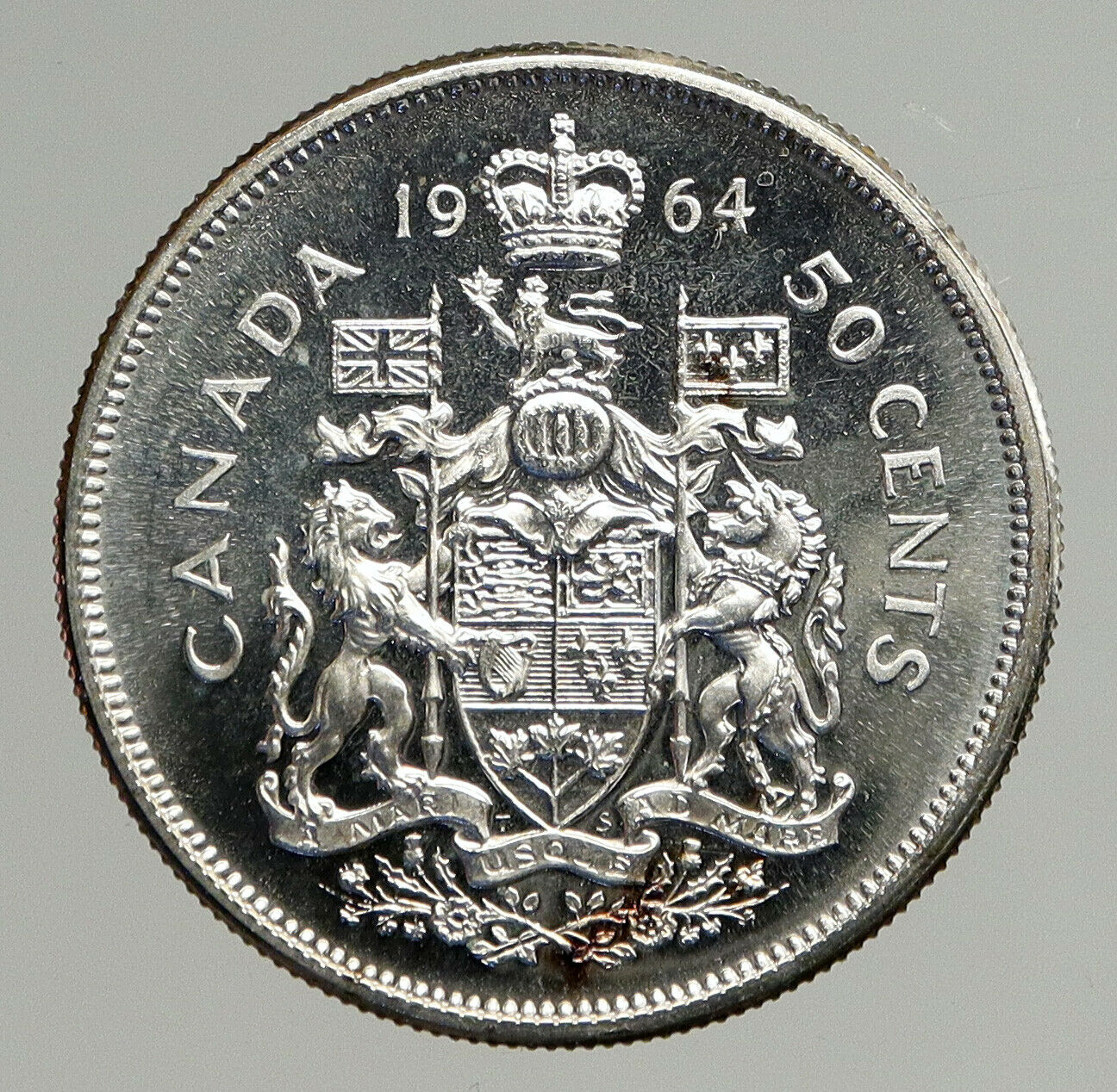 1964 CANADA Queen Elizabeth II Arms Crown VINTAGE SILVER 50 Cents Coin i93838