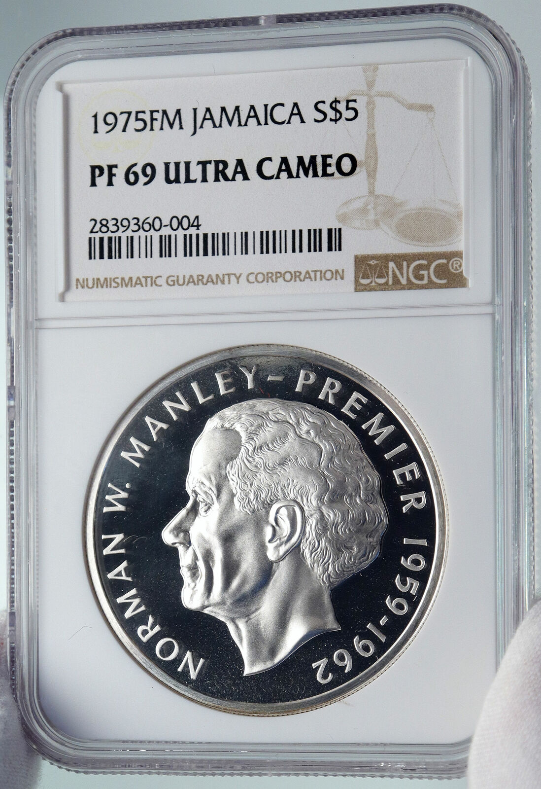 1975 JAMAICA HUGE Premier Norman W. Manley OLD Proof Silver $5 Coin NGC i85803