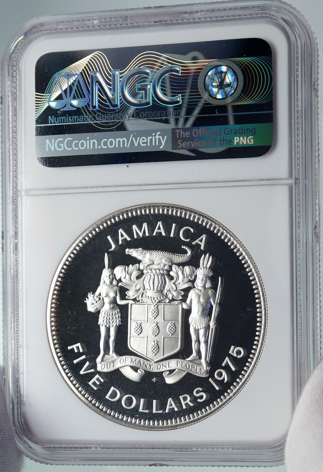 1975 JAMAICA HUGE Premier Norman W. Manley OLD Proof Silver $5 Coin NGC i85803