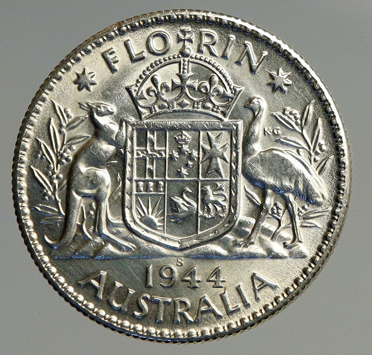 1944 AUSTRALIA King George VI Kangaroos VINTAGE Large Silver Florin Coin i93860