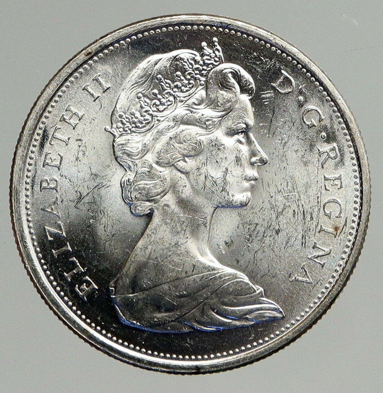 1967 CANADA UK Queen ELIZABETH II Wolf Howls Vintage Silver 50 Cents Coin i93845