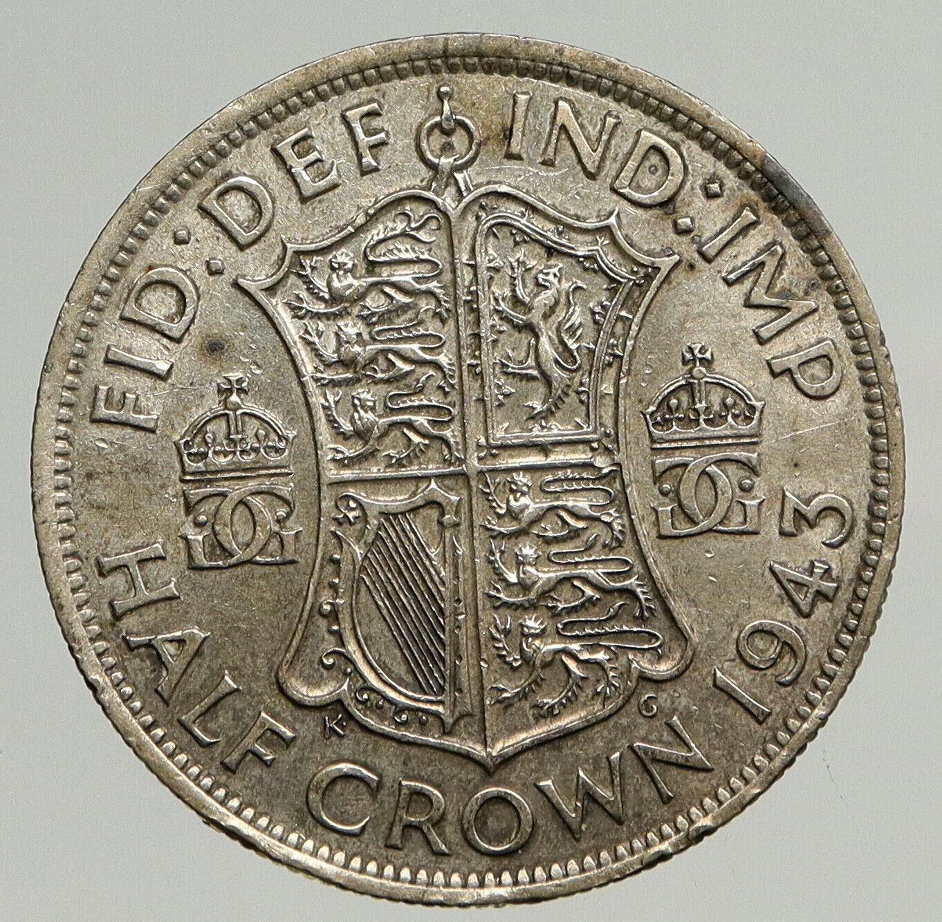 1943 Great Britain United Kingdom UK GEORGE VI Silver 1/2 Half Crown Coin i93842