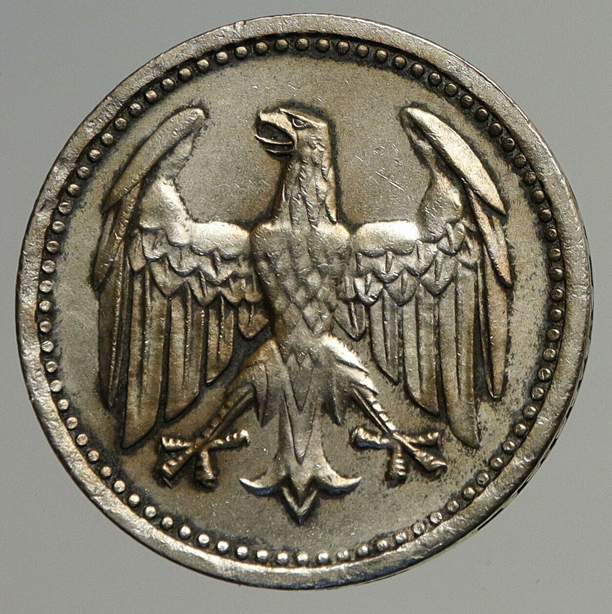 1924 A GERMANY Weimar Republic EAGLE Vintage ANTIQUE Silver 3 Mark Coin i93859