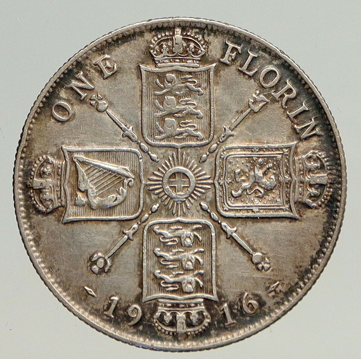 1916 United Kingdom Great Britain GEORGE V Silver Florin 2 Shillings Coin i93558