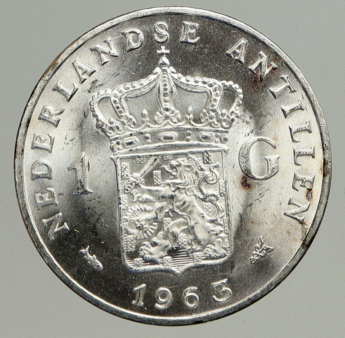 1963 NETHERLANDS ANTILLES Queen JULIANA Vintage SILVER OLD Gulden Coin i93731