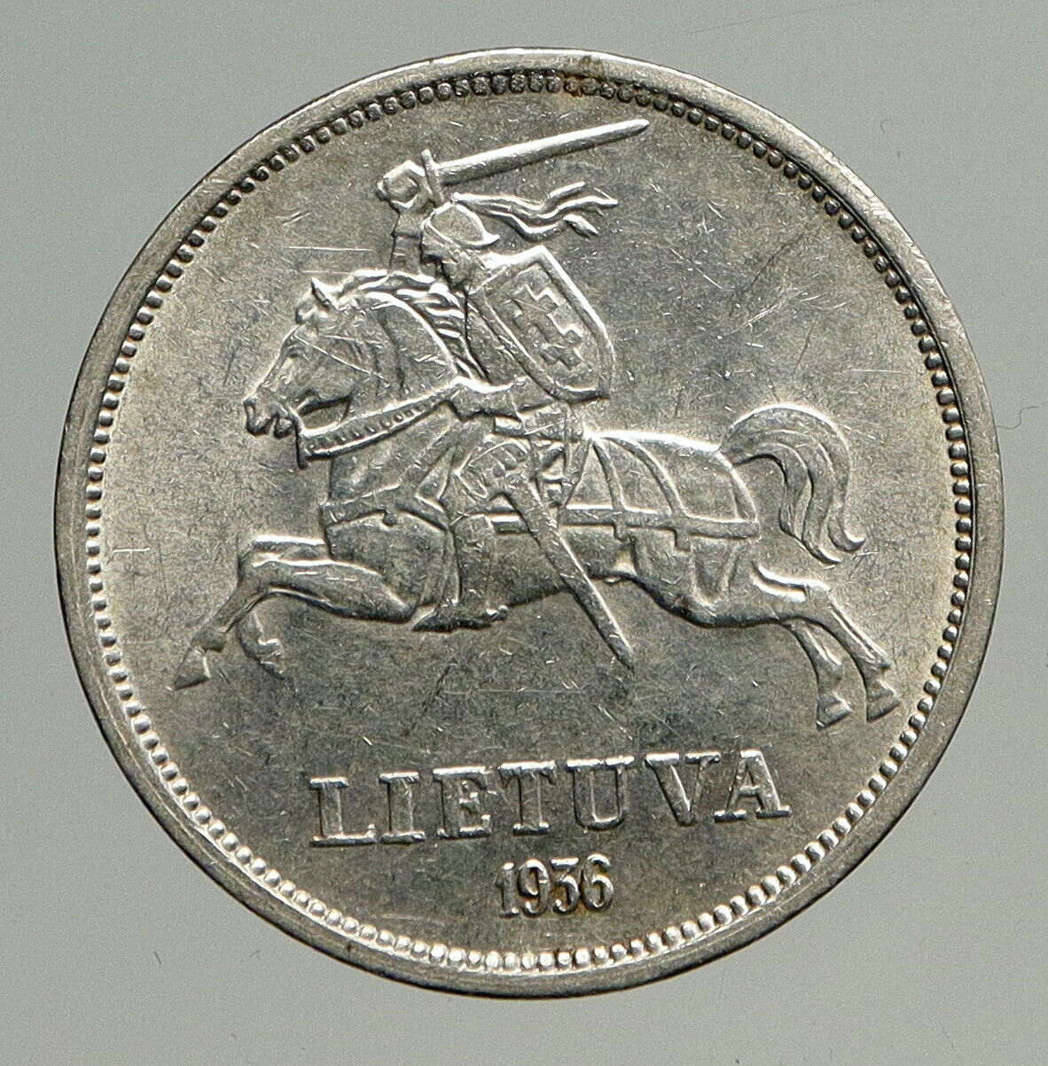 1936 LITHUANIA Silver 5 Litai JONAS BASANAVICIUS Vintage Lithuanian Coin i93739