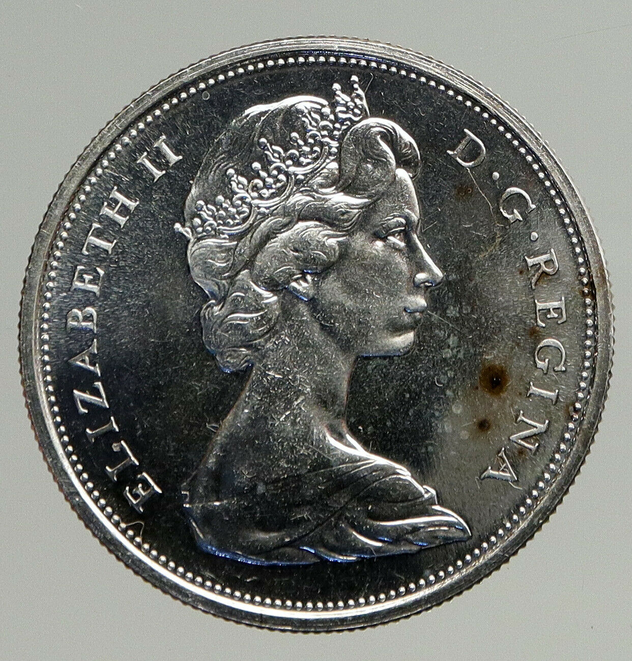 1966 CANADA UK Queen ELIZABETH II Unicorn Antique Silver 50 Cents Coin i93737