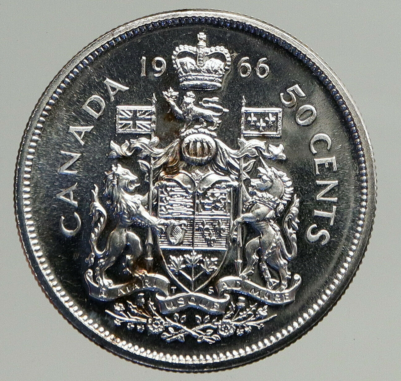 1966 CANADA UK Queen ELIZABETH II Unicorn Antique Silver 50 Cents Coin i93737