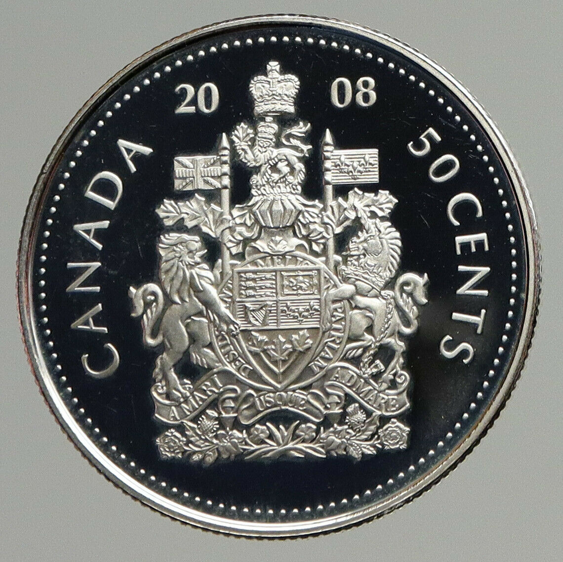 2008 CANADA Queen Elizabeth II Arms Old PROOF-LIKE SILVER 50 Cents Coin i93732