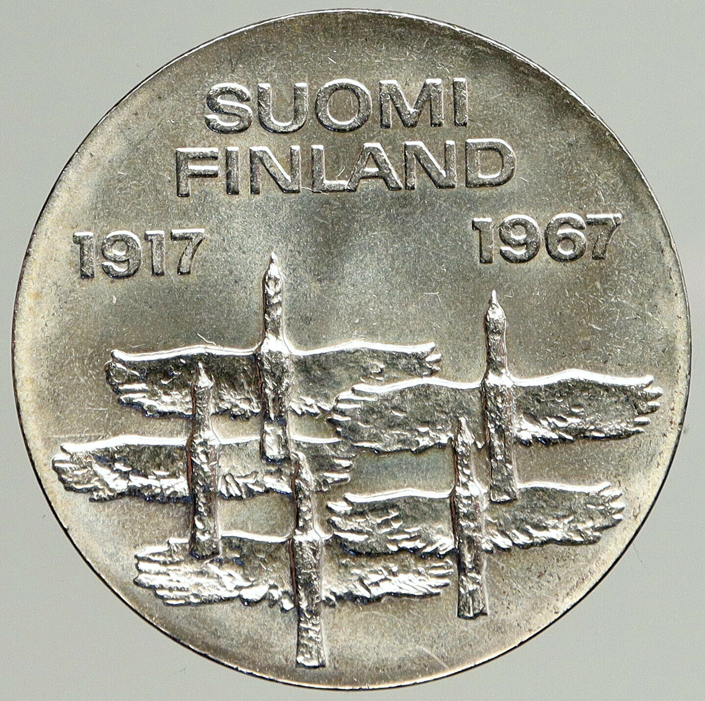 1967 FINLAND Geese Flying 50Y Independence VINTAGE Silver 10 Markkaa Coin i93784