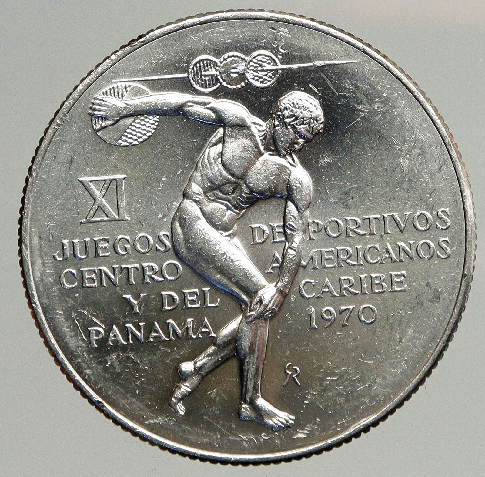 1970 PANAMA Olympic Style Games GREEK DISC THROWER ATHLETE Silver 5B Coin i93744